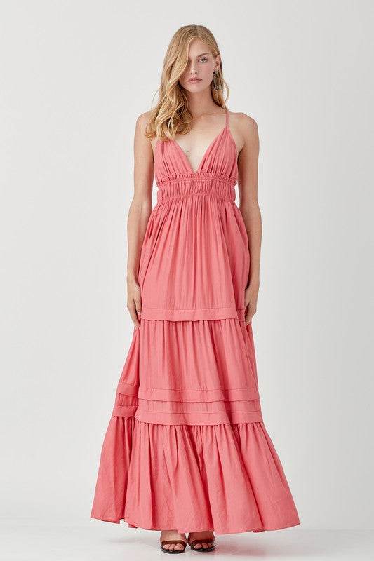 Mustard Seed Shirred Ruffle Folded Detail Maxi Dress - Rosa Apparel