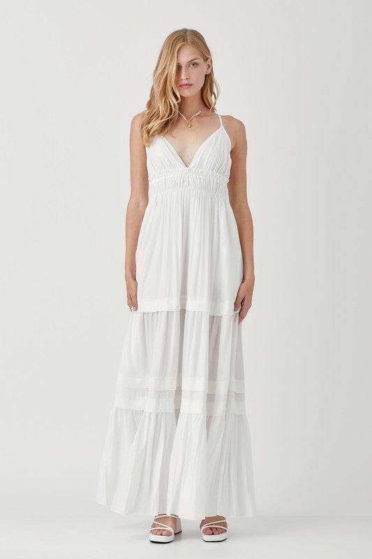 Mustard Seed Shirred Ruffle Folded Detail Maxi Dress - Rosa Apparel