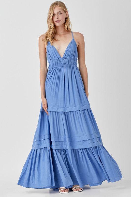Mustard Seed Shirred Ruffle Folded Detail Maxi Dress - Rosa Apparel
