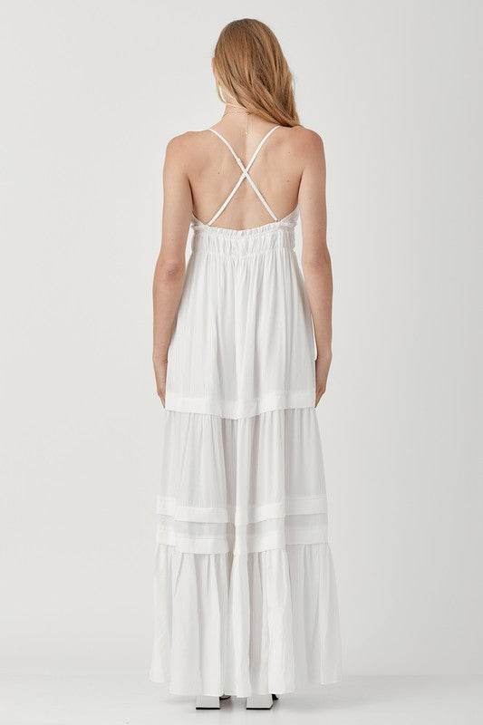 Mustard Seed Shirred Ruffle Folded Detail Maxi Dress - Rosa Apparel