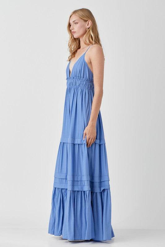 Mustard Seed Shirred Ruffle Folded Detail Maxi Dress - Rosa Apparel