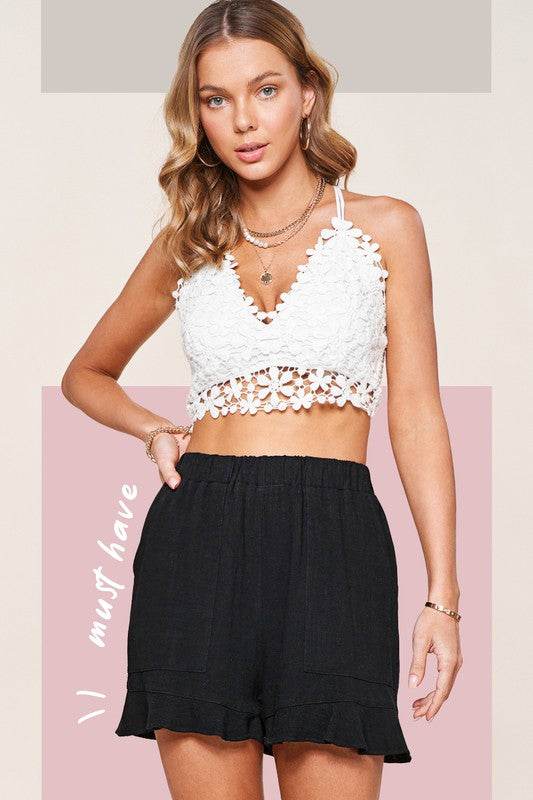 La Miel Casual Dahlia Relaxed Waistband Flare Hem Shorts - Rosa Apparel