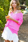 La Miel Taylor Oversized Stretchy V-Neck Drop Shoulder Sweater - Rosa Apparel