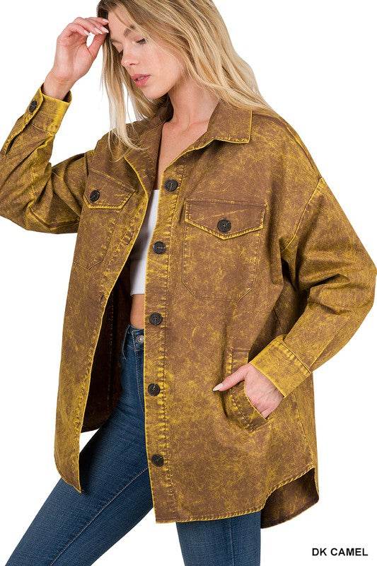 Zenana Premium Cotton Woven Vintage Washed Shacket - Rosa Apparel