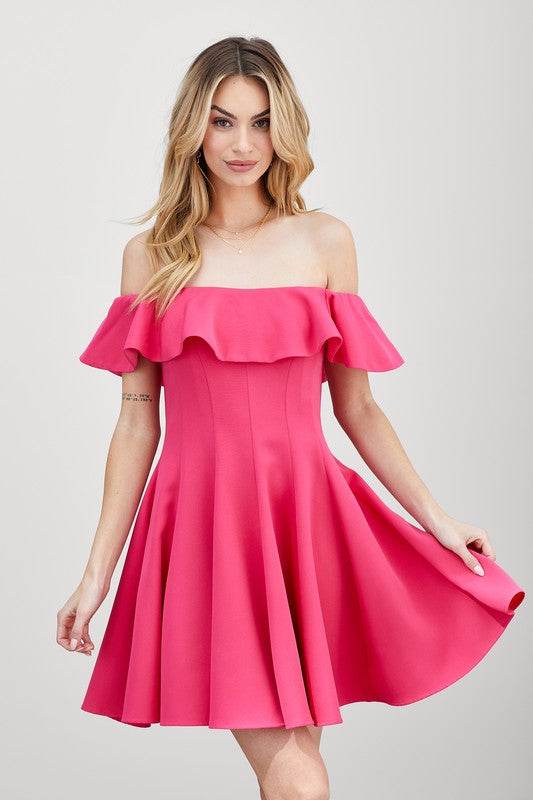 Do + Be Casual Off Shoulder A Line Ruffle Mini Dress - Rosa Apparel