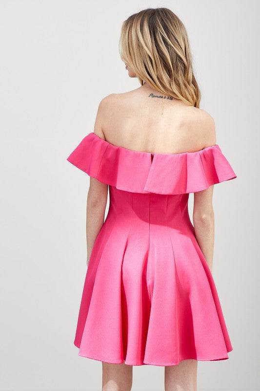 Do + Be Casual Off Shoulder A Line Ruffle Mini Dress - Rosa Apparel