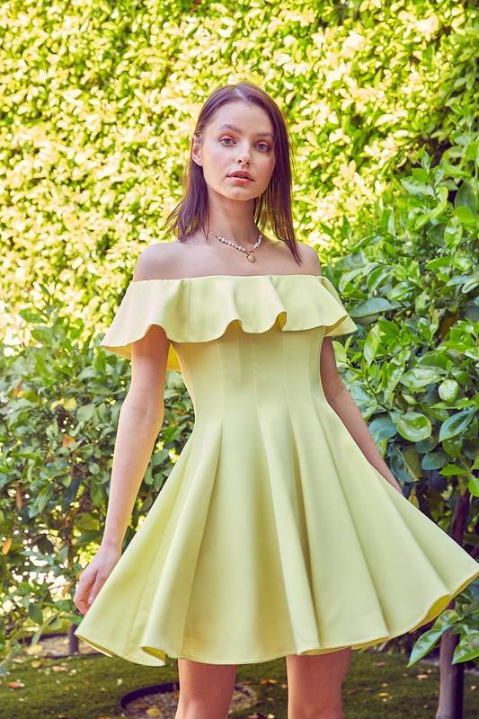 Do + Be Casual Off Shoulder A Line Ruffle Mini Dress - Rosa Apparel