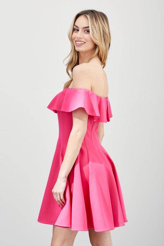 Do + Be Casual Off Shoulder A Line Ruffle Mini Dress - Rosa Apparel
