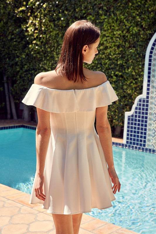 Do + Be Casual Off Shoulder A Line Ruffle Mini Dress - Rosa Apparel