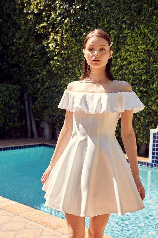 Do + Be Casual Off Shoulder A Line Ruffle Mini Dress - Rosa Apparel