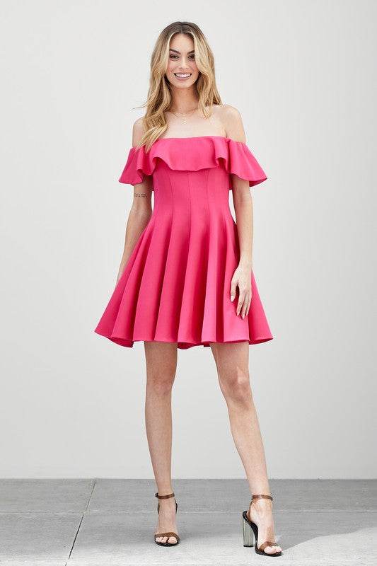 Do + Be Casual Off Shoulder A Line Ruffle Mini Dress - Rosa Apparel