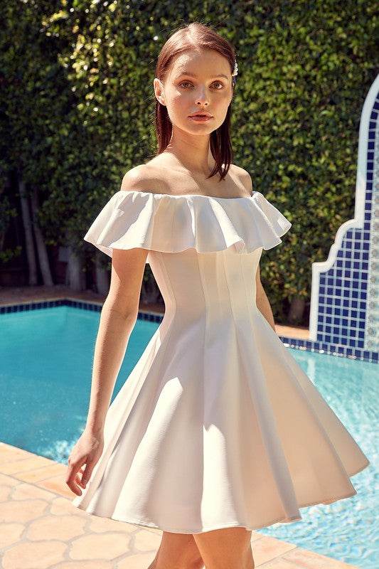 Do + Be Casual Off Shoulder A Line Ruffle Mini Dress - Rosa Apparel