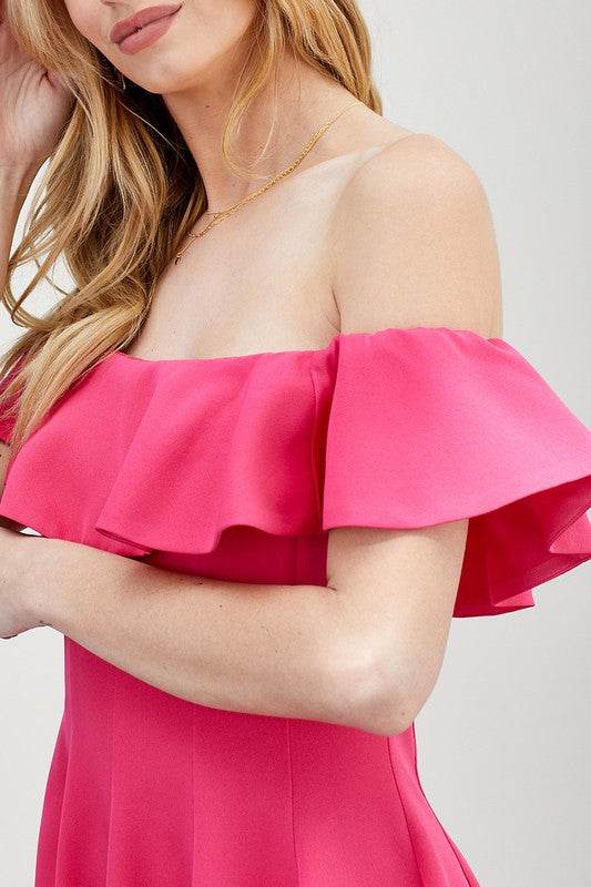 Do + Be Casual Off Shoulder A Line Ruffle Mini Dress - Rosa Apparel