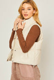 Love Tree PU Padded Sleeveless Mock Neckline Vest - Rosa Apparel