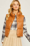 Love Tree PU Padded Sleeveless Mock Neckline Vest - Rosa Apparel