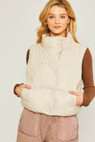 Love Tree PU Padded Sleeveless Mock Neckline Vest - Rosa Apparel