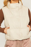Love Tree PU Padded Sleeveless Mock Neckline Vest - Rosa Apparel