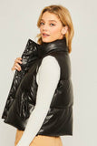 Love Tree PU Padded Sleeveless Mock Neckline Vest - Rosa Apparel