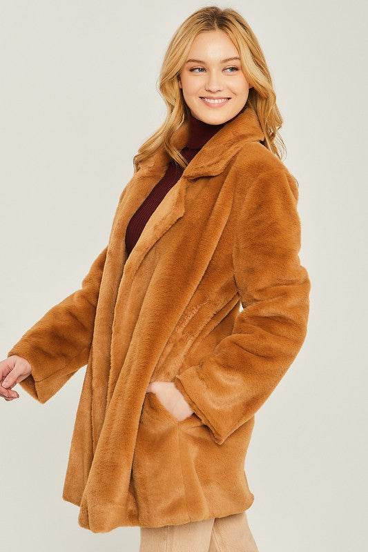 Love Tree Woven Solid Teddy Collar Coat - Rosa Apparel