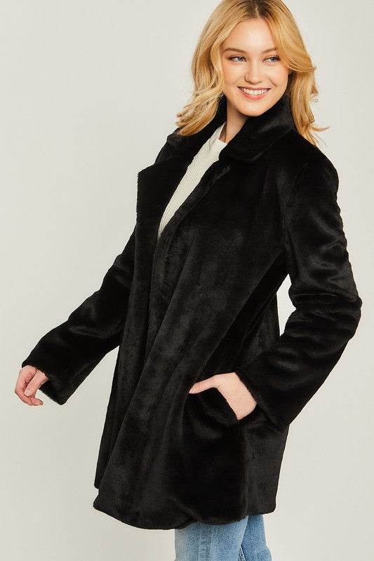 Love Tree Woven Solid Teddy Collar Coat - Rosa Apparel