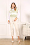 Lilou Knitted Argyle V-Neck Sleeveless Stretch Sweater Vest - Rosa Apparel