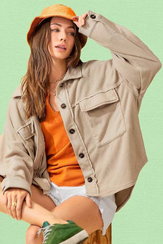 La Miel Matilda Button Up Front Collard Neck Long Sleeves Jacket - Rosa Apparel