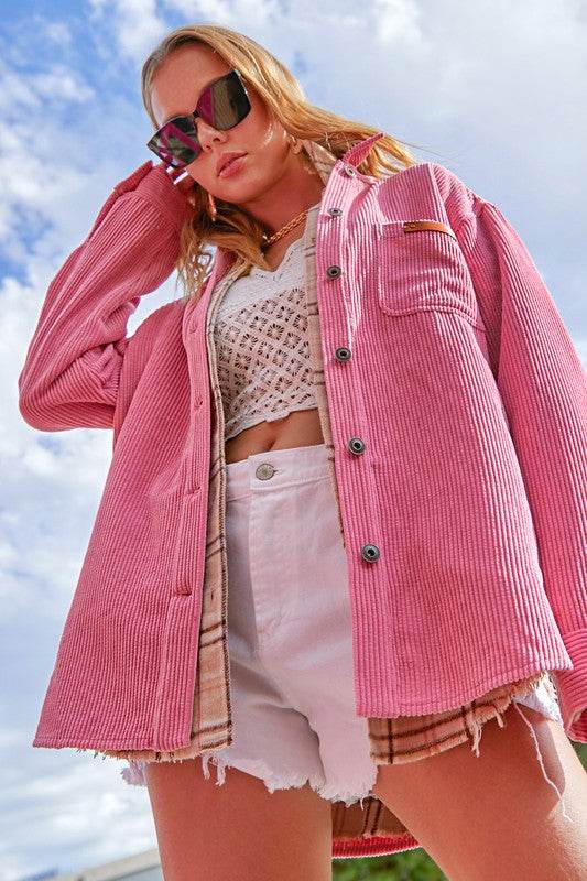 La Miel Madera Collared Long Sleeves Shacket - Rosa Apparel