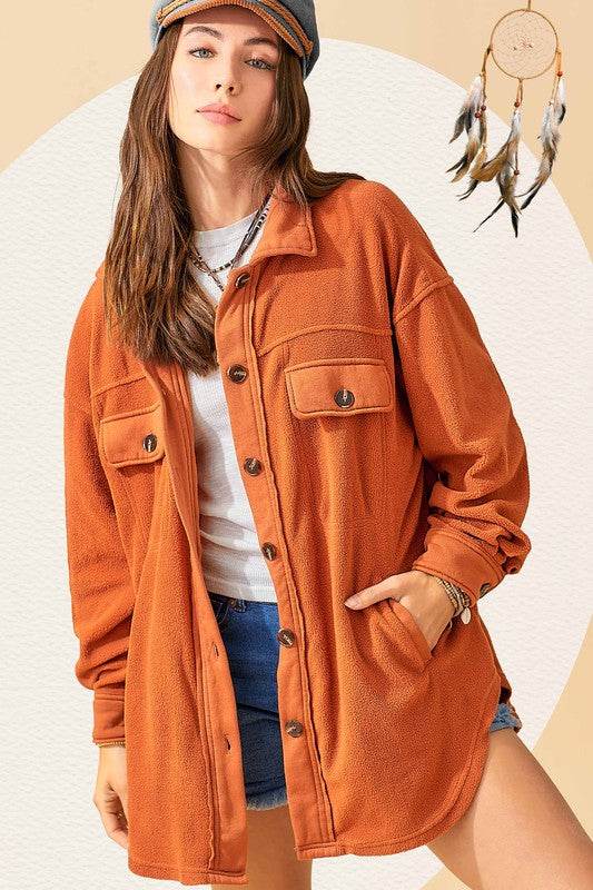 La Miel Sunset Fleece Collard Relaxed Jacket - Rosa Apparel