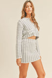 MABLE Houndstooth Cropped Knit Cardigan and Mini Skirt Set - Rosa Apparel