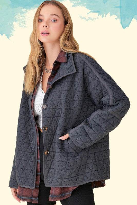 La Miel Rosie Oversized Collar Quilted Jacket - Rosa Apparel
