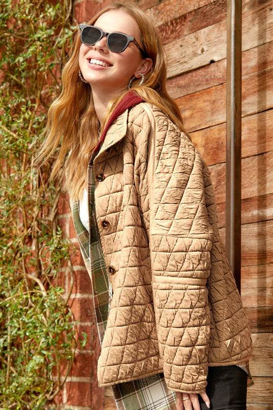 La Miel Rosie Oversized Collar Quilted Jacket - Rosa Apparel