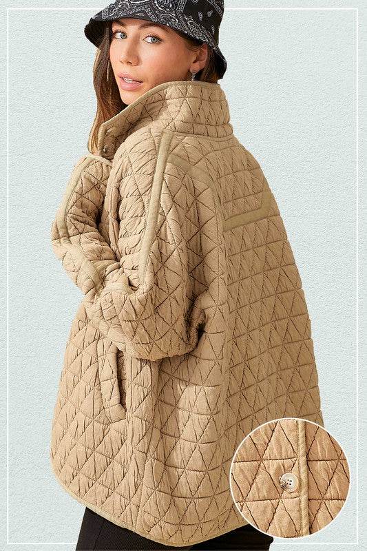 La Miel Rosie Oversized Collar Quilted Jacket - Rosa Apparel