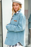 La Miel Madera Collared Neck Long Sleeves Button Up Shacket - Rosa Apparel