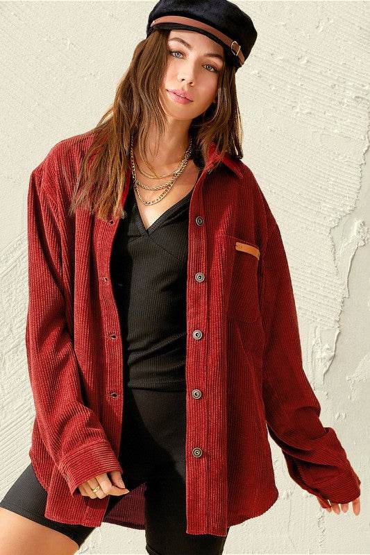 La Miel Madera Collared Long Sleeves Shacket - Rosa Apparel