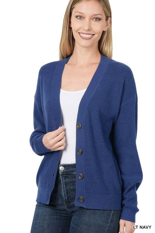 Zenana Viscose V-Neck Drop Shoulder Sweater Cardigan - Rosa Apparel