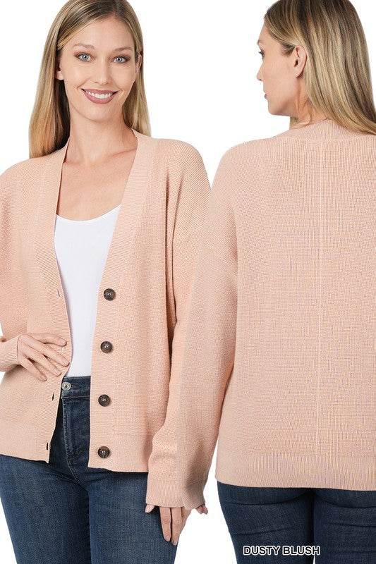 Zenana Viscose V-Neck Drop Shoulder Sweater Cardigan - Rosa Apparel