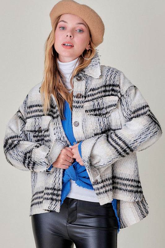 La Miel Madelyn Oversized Collar Button up Jacket - Rosa Apparel