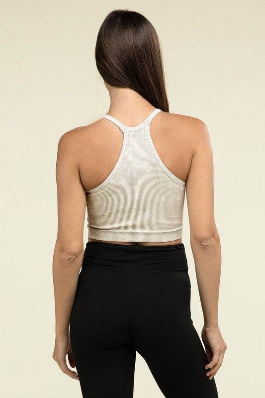 Zenana Washed Ribbed Seamless Cropped Cami Top - Rosa Apparel