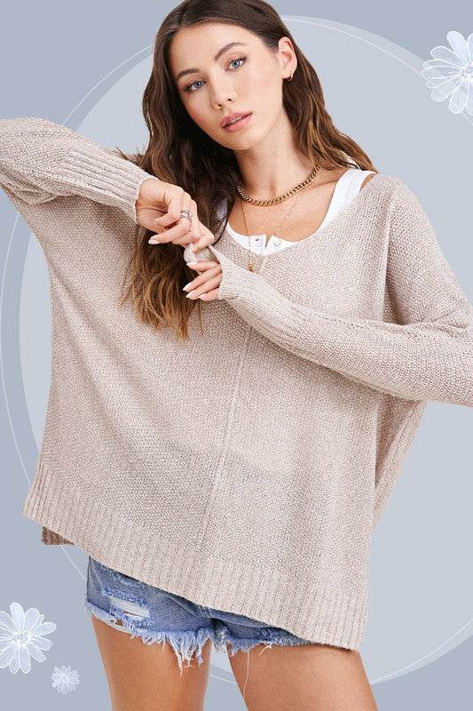 La Miel Winnie Casual Relaxed Scoop Neck Sweater - Rosa Apparel