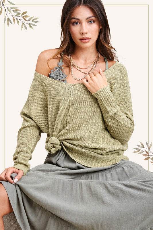 La Miel Winnie Casual Relaxed Scoop Neck Sweater - Rosa Apparel