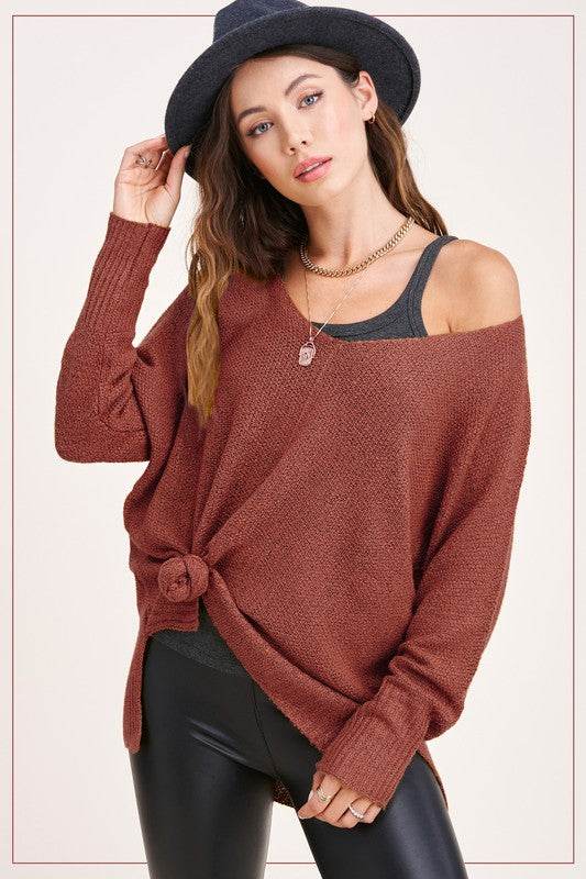La Miel Winnie Casual Relaxed Scoop Neck Sweater - Rosa Apparel