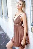 La Miel Monterey Bohemian V-Neck Sleeveless Crochet Mini Dress - Rosa Apparel