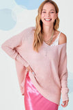 La Miel Winnie Casual Relaxed Scoop Neck Sweater - Rosa Apparel