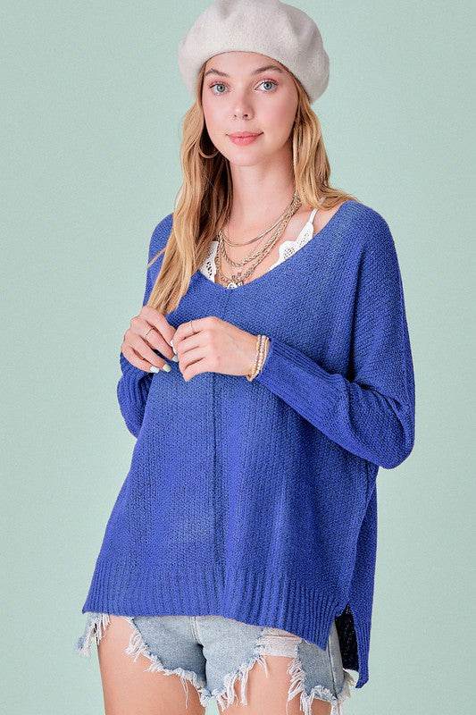 La Miel Winnie Casual Relaxed Scoop Neck Sweater - Rosa Apparel