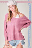 La Miel Winnie Casual Relaxed Scoop Neck Sweater - Rosa Apparel