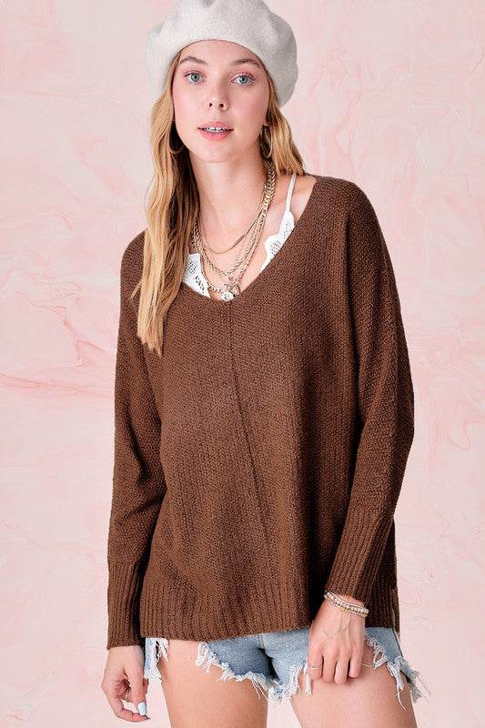 La Miel Winnie Casual Relaxed Scoop Neck Sweater - Rosa Apparel