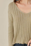 Mustard Seed Knitted V-Neck Washed Crop Sweater - Rosa Apparel