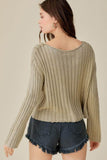 Mustard Seed Knitted V-Neck Washed Crop Sweater - Rosa Apparel