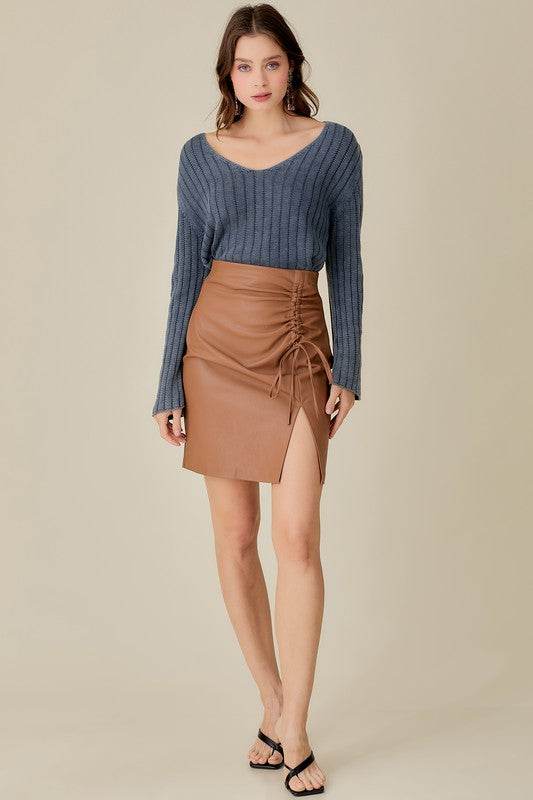 Mustard Seed Knitted V-Neck Washed Crop Sweater - Rosa Apparel