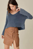 Mustard Seed Knitted V-Neck Washed Crop Sweater - Rosa Apparel